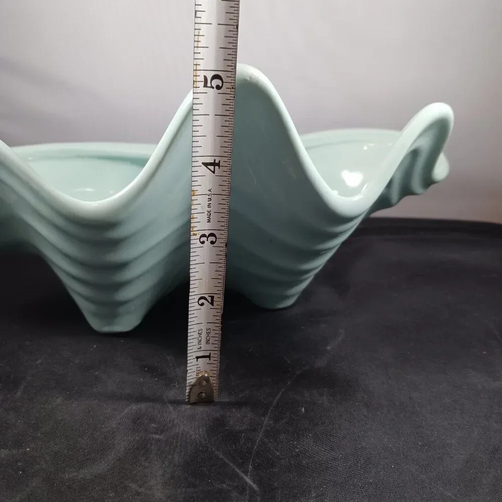 Vintage HALL Pottery Mid Century Light Blue Shell Bowl